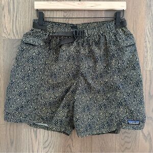 Vintage 1990s Patagonia River Shorts in Navy and Gold Abstract Print Size Large